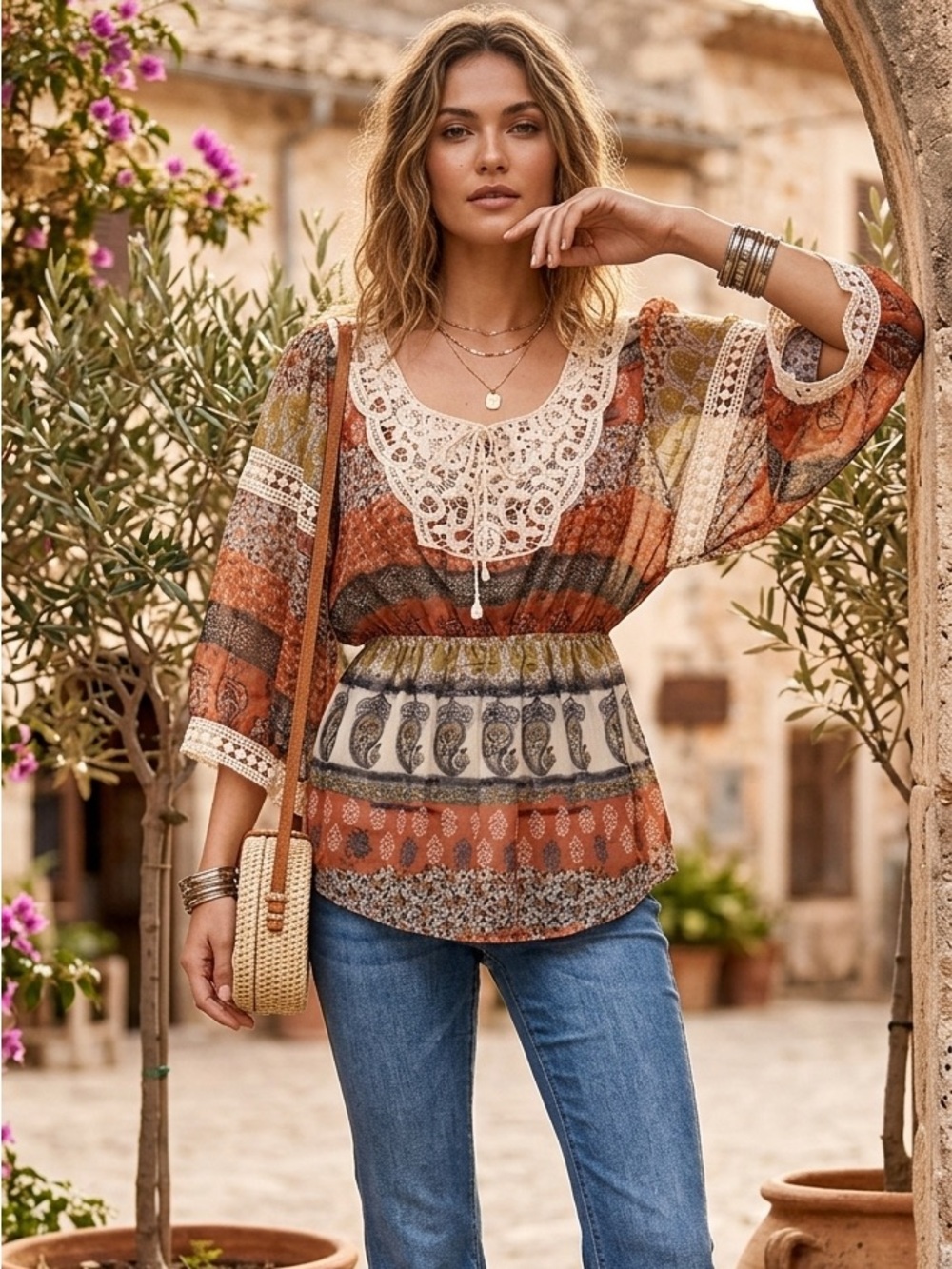 Sheer Peasant Blouse with Batwing Sleeves - Picture 1 of 6